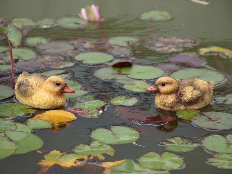 Rmdusk Floating Resin Duck Figurine Pond DÃ©cor Garden Lawn Patio Outdoor Statue Black Yellow (Set of 2) - Image 2